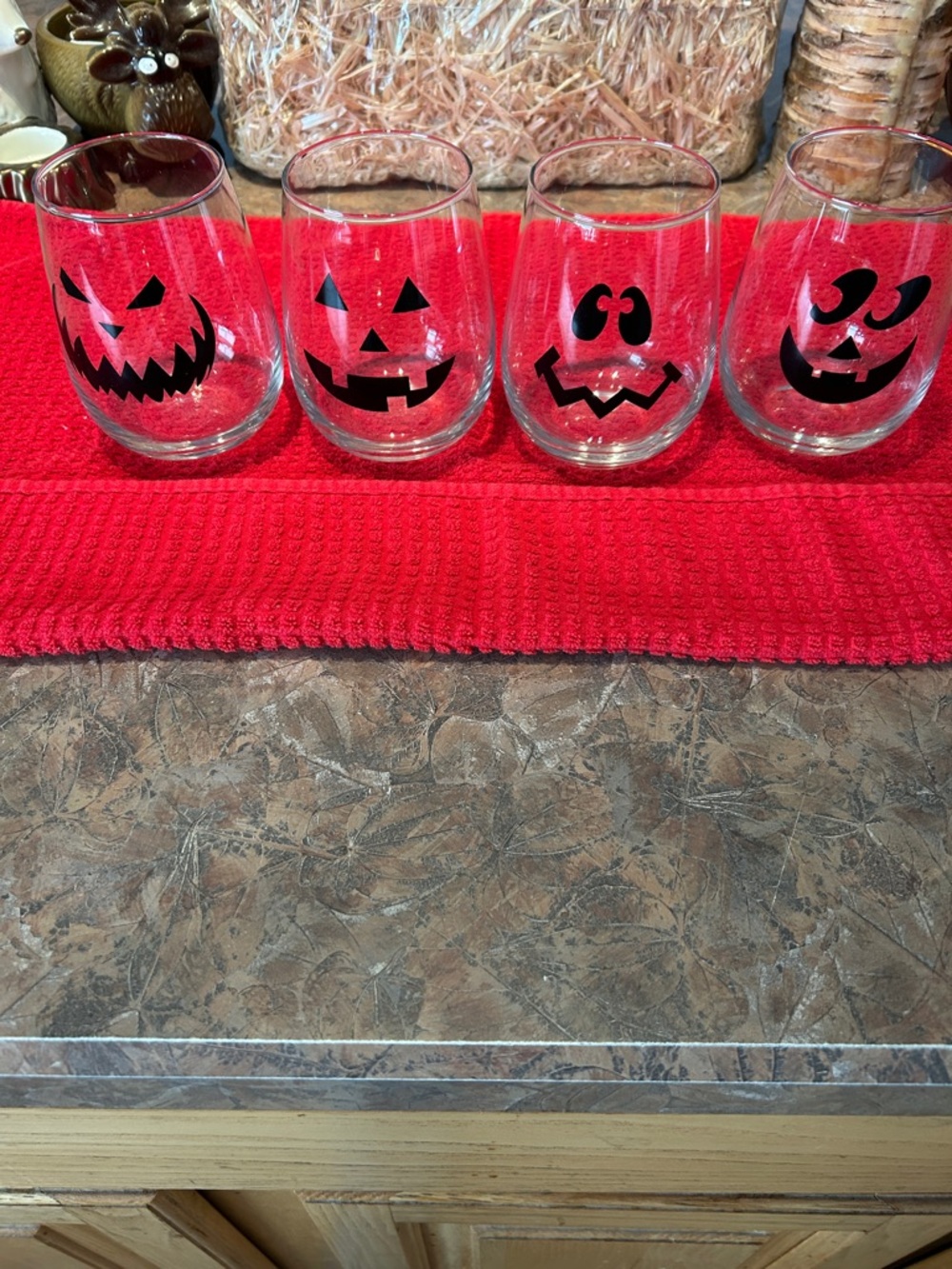 World Market Stemless Glass Halloween Pumpkin 🎃 Face Goblets
